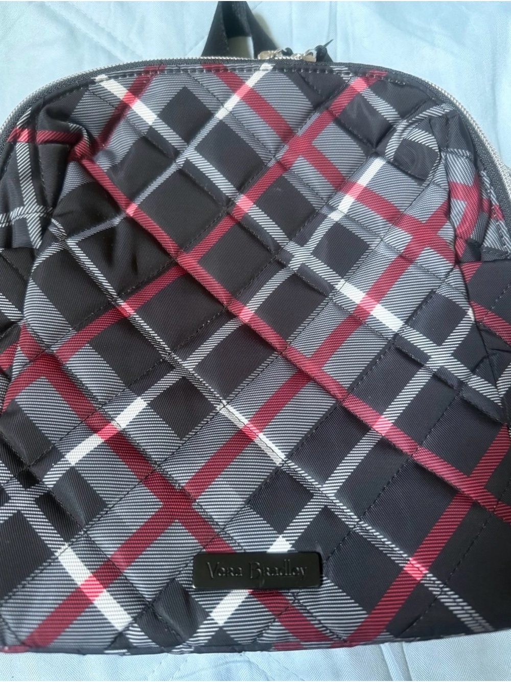 Vera Bradley Quilted Plaid Puffer Backpack in Black, Red, White